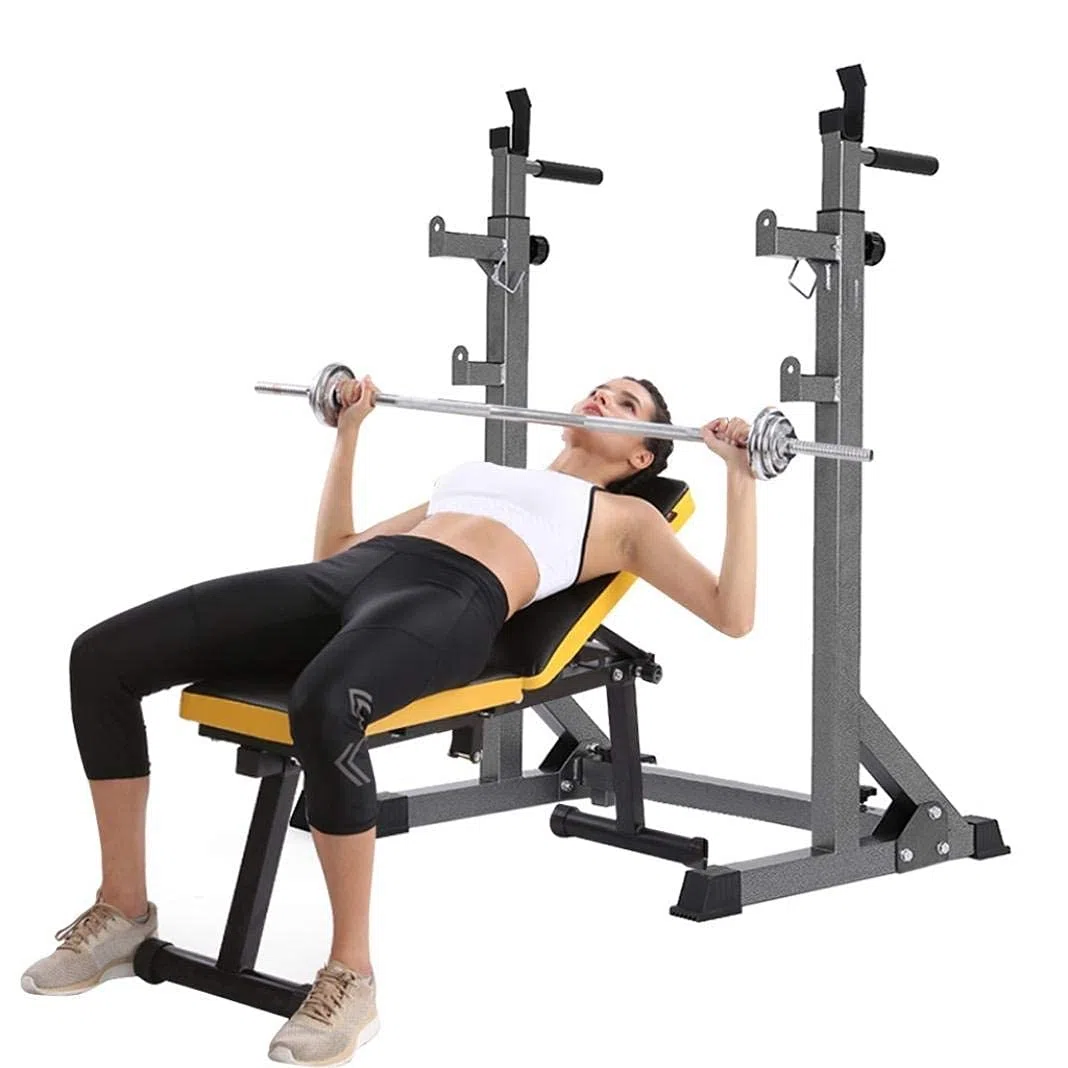 Klappbare Hantelbank, verstellbar, multifunktional, für Gewichtheben, Bankdrücken, Kniebeugenständer, Klimmzugstange für Fitness im Heim-Fitnessstudio, maximale Belastung