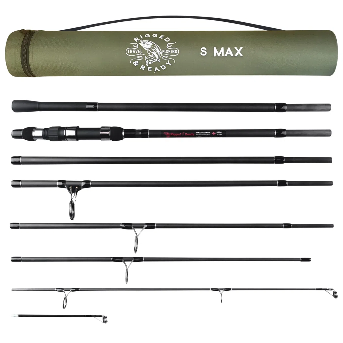 Rigged and Ready S Series Travel Fishing Rods. 2 Powerful Big Fish Predator-Carp-Surf Rods + 1 Combo + 2 Tips/cast Weights + Case. Travelling Angling in Fresh and Saltwater Fist to 15kg (33lb)